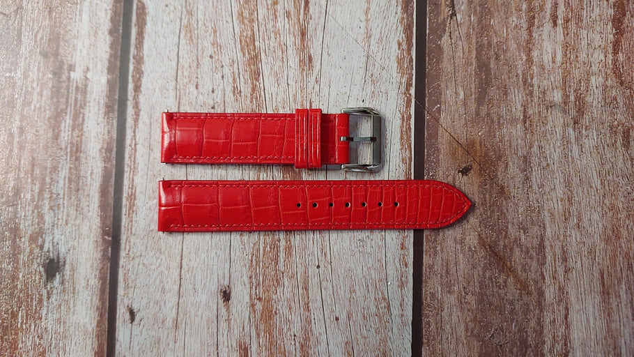 Red Full Grain Crocodile Custom Leather Strap