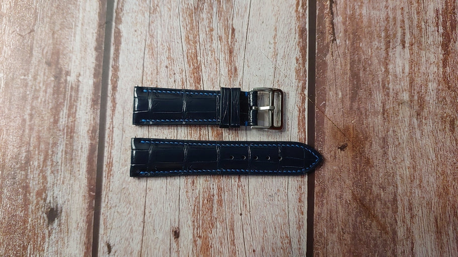 Dark Blue Full Grain Crocodile Custom Leather Strap