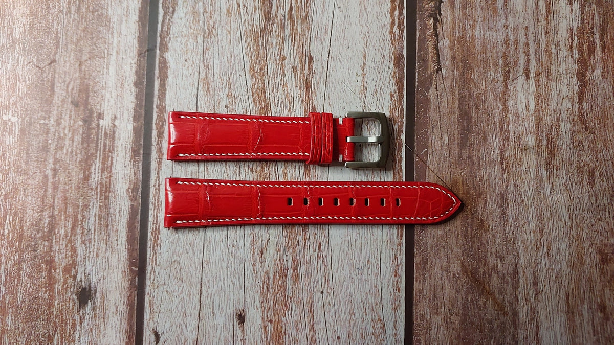 Red Full Grain Crocodile Custom Leather Strap For Nautische Glahute Wa ...