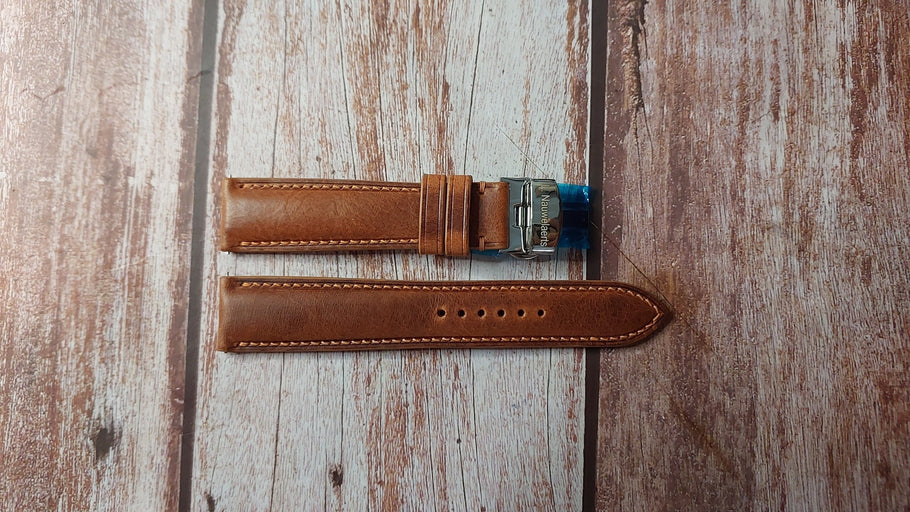 Cognac Badalassi Wax Custom Leather Strap For 42mm Longines Spirit Zulu Time Watch