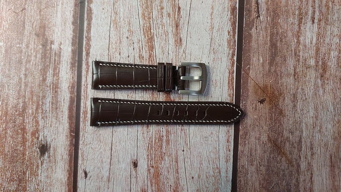 Brown Full Grain Crocodile Custom Leather Strap For Breitling Navitimer 8 Watch