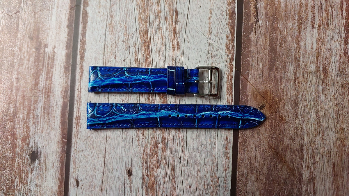 Electric Blue Full Grain Crocodile Custom Leather Strap For Grand Seik ...