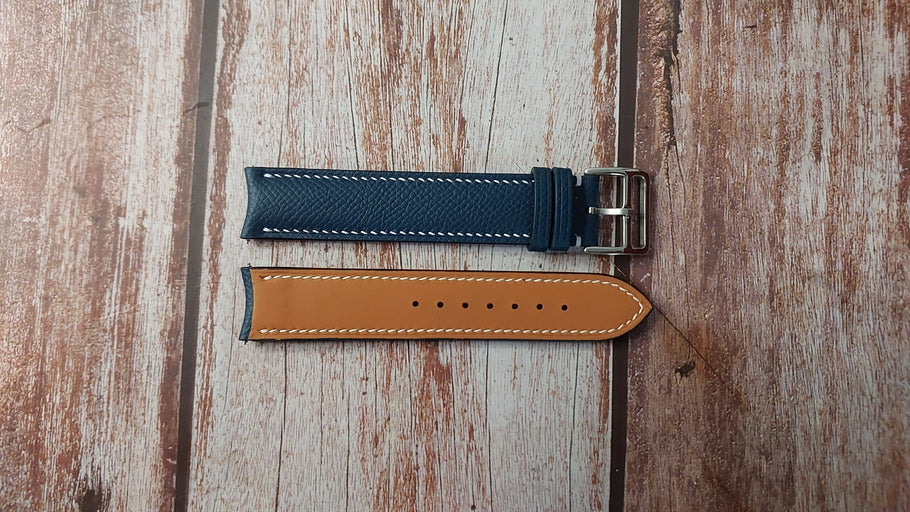 Navy Epsom Leather Custom Curved End Watch Strap