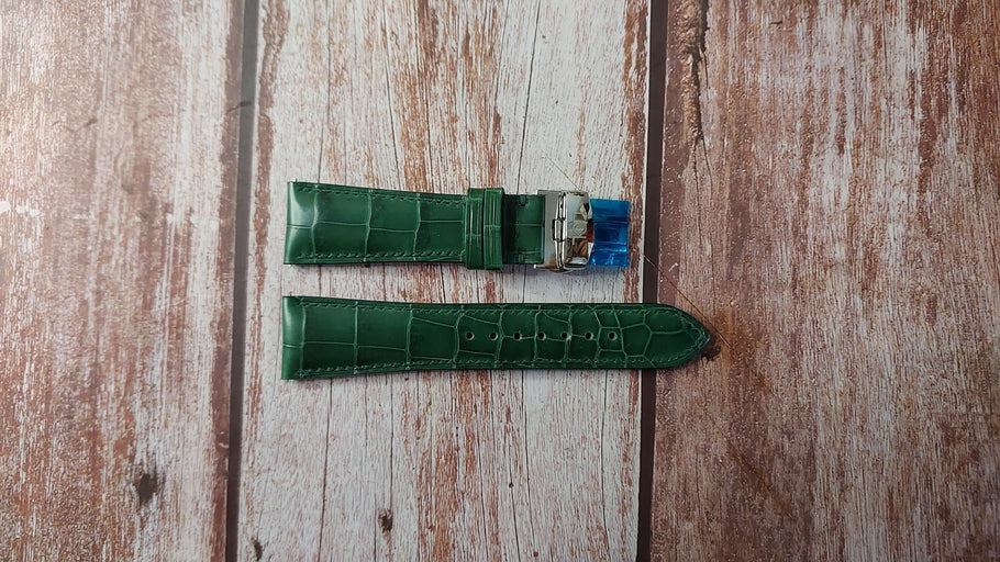 Green Full Grain Crocodile Custom Leather Strap For Navitimer 46mm Watch