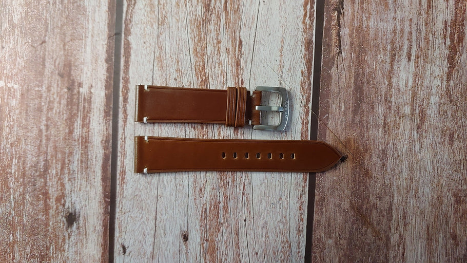 Cognac Badalassi Wax Custom Leather Strap For Longines Zulu Time 42mm Watch