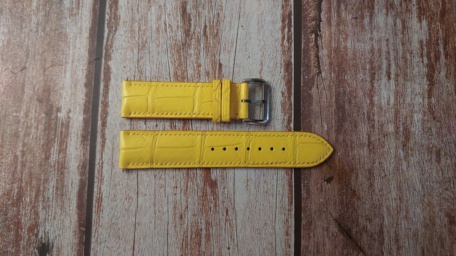 Yellow Full Grain Crocodile Leather Strap For Grad Seiko Diver Watch