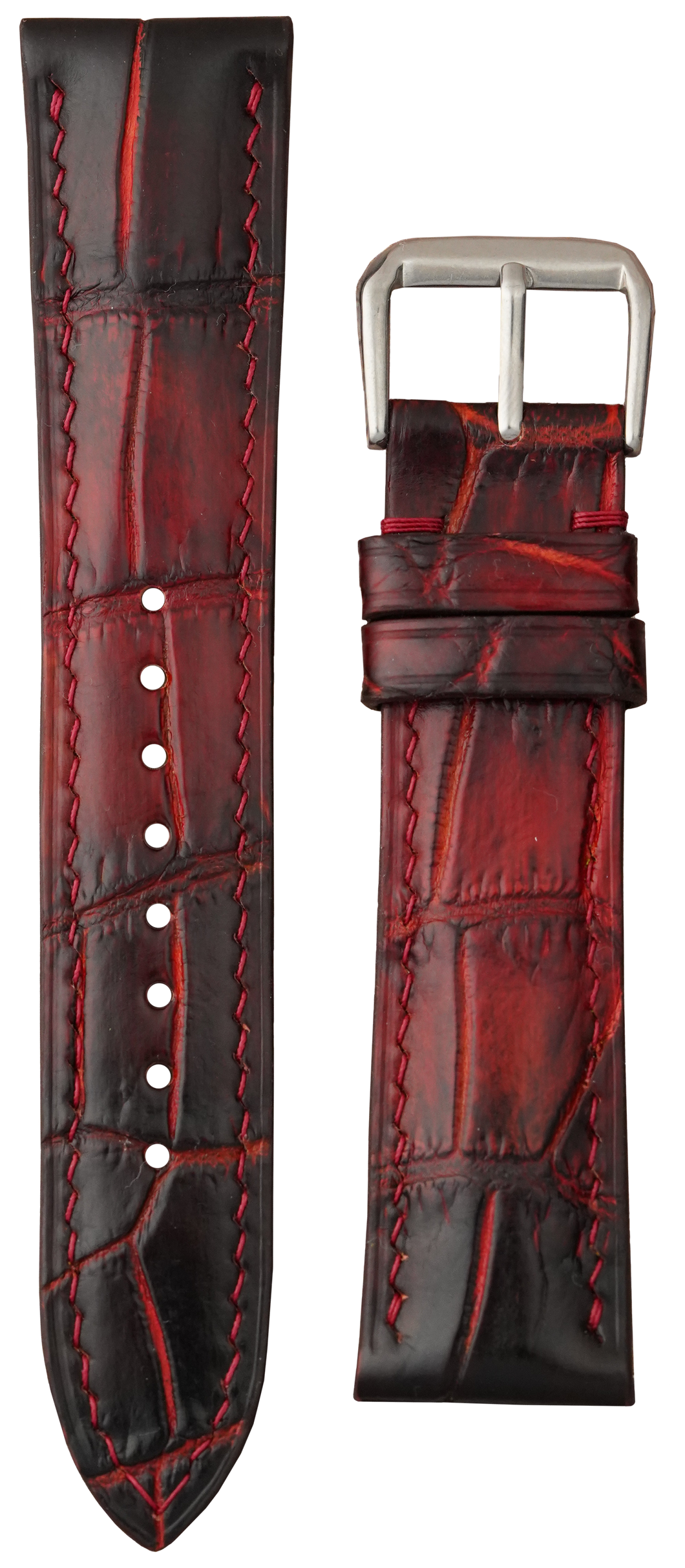 Crocodile Leather Watch Strap - Burnt Red Bordeaux