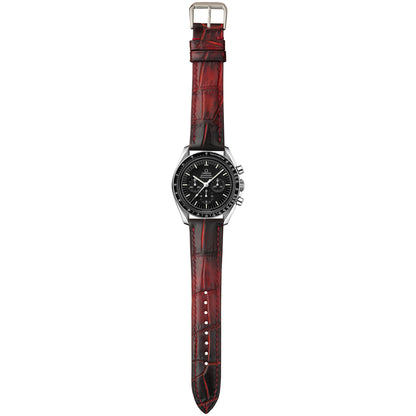 Crocodile Leather Watch Strap - Burnt Red Bordeaux