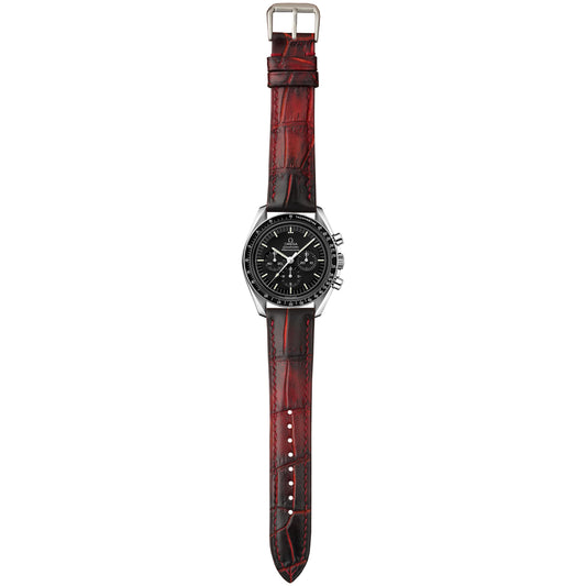 Crocodile Leather Watch Strap - Burnt Red Bordeaux