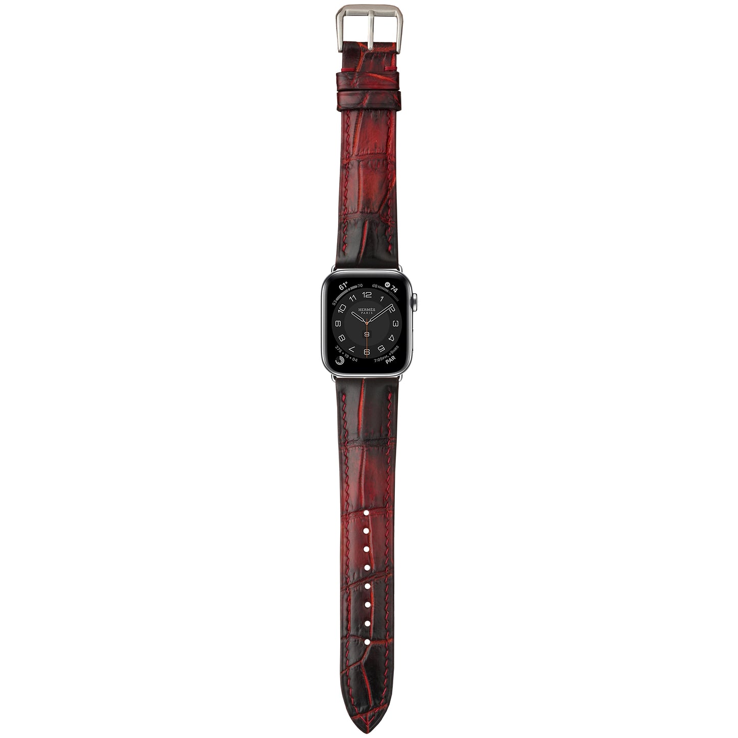 Crocodile Leather Watch Strap - Burnt Red Bordeaux