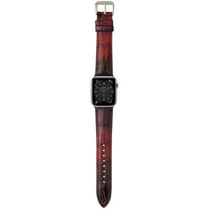 Crocodile Leather Watch Strap - Burnt Red Bordeaux