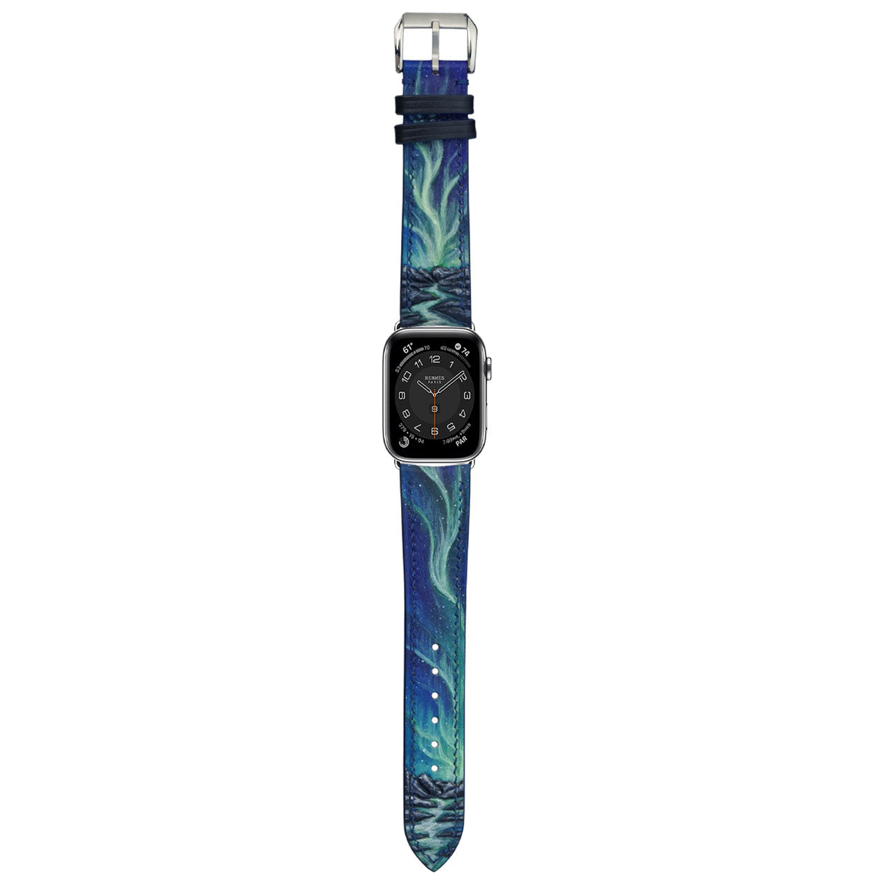 One-of-a-kind Aurora Reflections leather watch strap, made to order by VGreen.