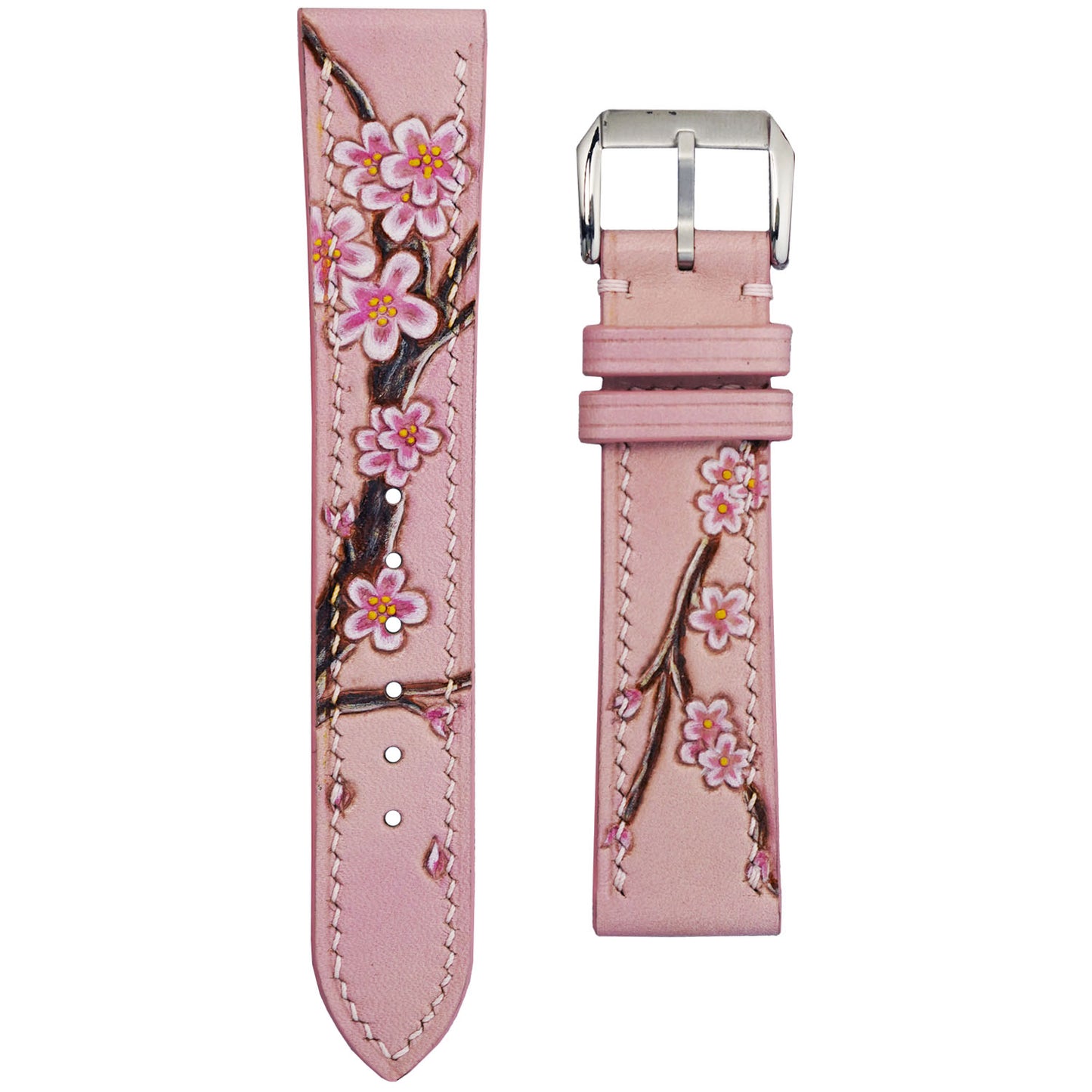 Sakura Blossom Hand-Carved & Hand-Painted Leather Watch Strap
