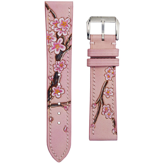Sakura Blossom Hand-Carved & Hand-Painted Leather Watch Strap