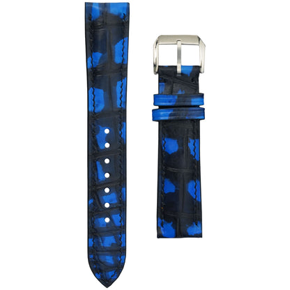 Blue Obsidian crocodile leather watch strap in deep cobalt to midnight blue.