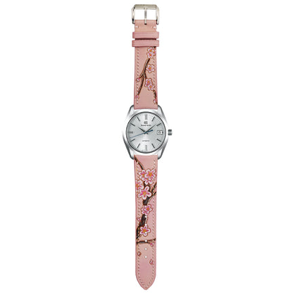 Sakura Blossom Hand-Carved & Hand-Painted Leather Watch Strap
