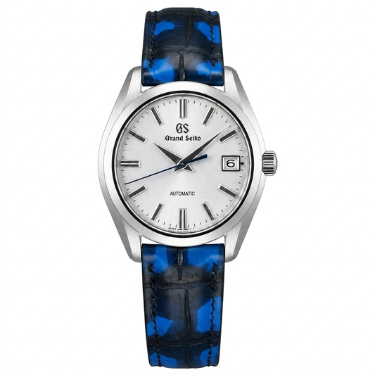 Handmade blue crocodile leather watch strap in genuine full-grain crocodile.