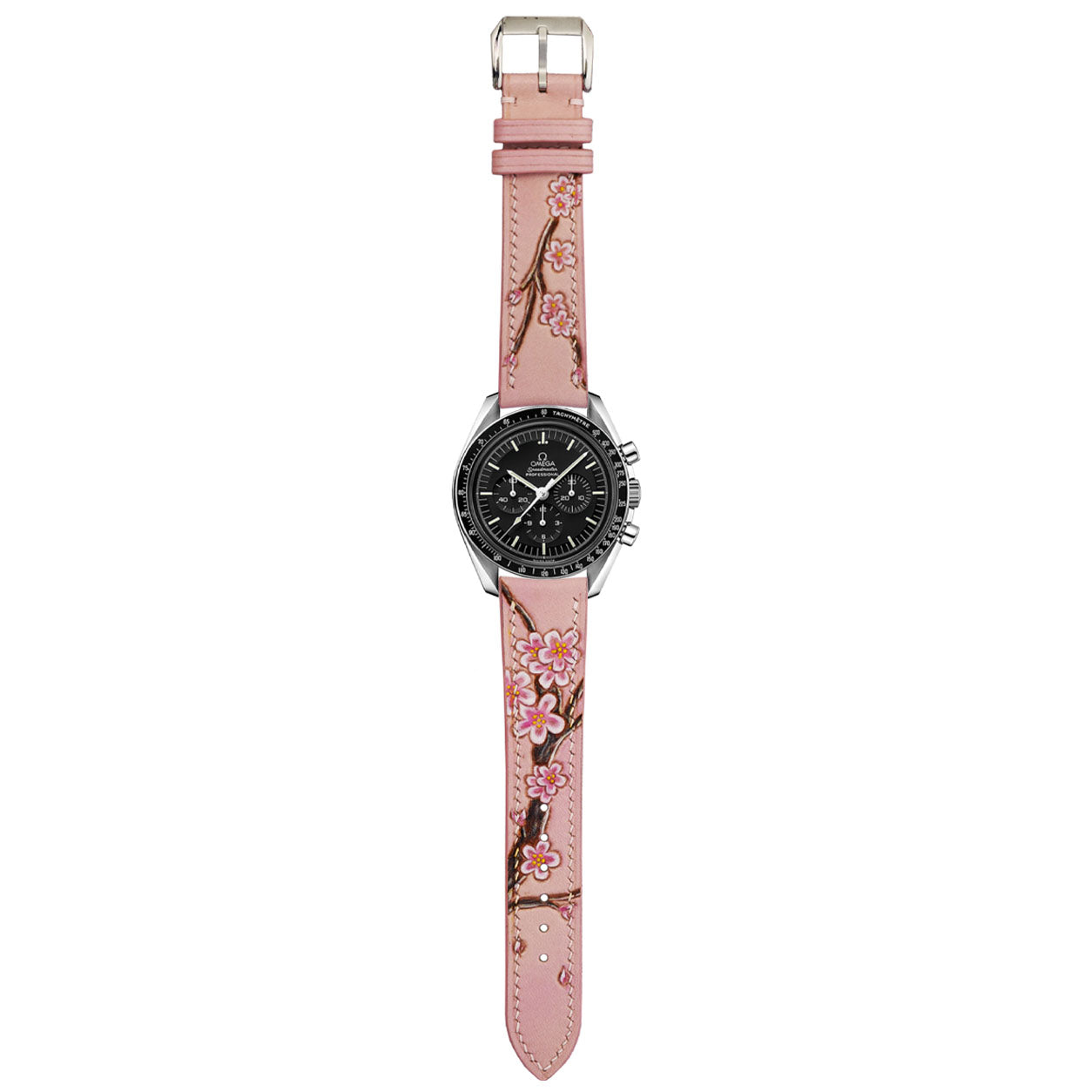 Sakura Blossom Hand-Carved & Hand-Painted Leather Watch Strap
