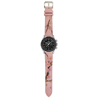 Sakura Blossom Hand-Carved & Hand-Painted Leather Watch Strap