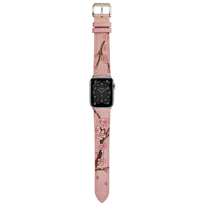 Sakura Blossom Hand-Carved & Hand-Painted Leather Watch Strap