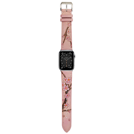 Sakura Blossom Hand-Carved & Hand-Painted Leather Watch Strap