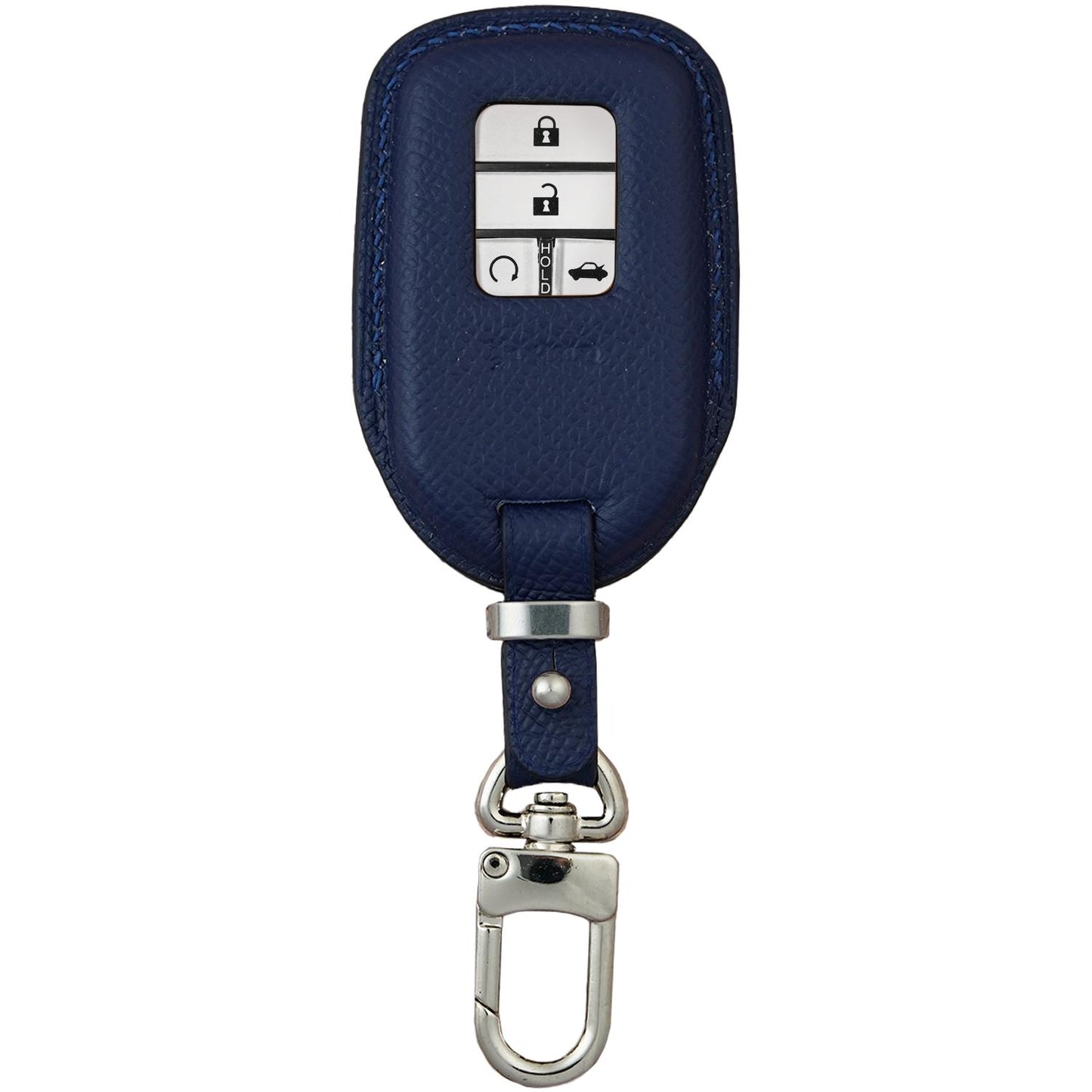 Blue Epsom leather key fob cover for Honda Civic, with silver hardware.