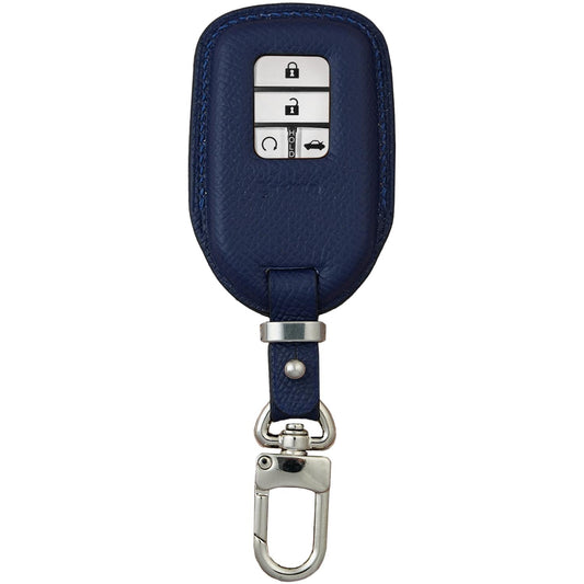 Blue Epsom leather key fob cover for Honda Civic, with silver hardware.