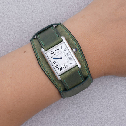 Cartier Tank Must with a green Buttero leather bund strap by VGreen