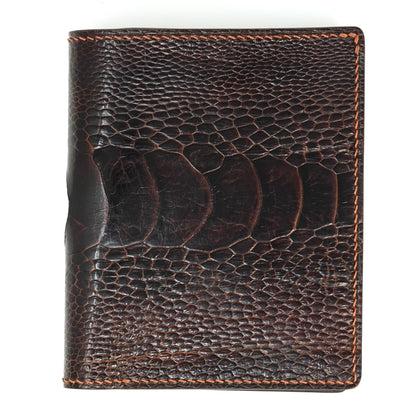 Vertical Bifold Leather Wallet - Dark Brown Ostrich Leg