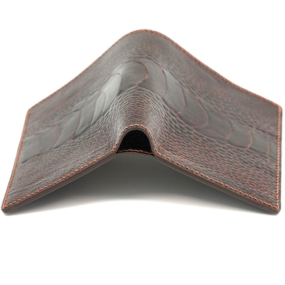 Vertical Bifold Leather Wallet - Dark Brown Ostrich Leg