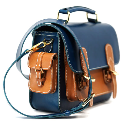 Messenger Bag - Italian Buttero Leather (Blue/Brown)