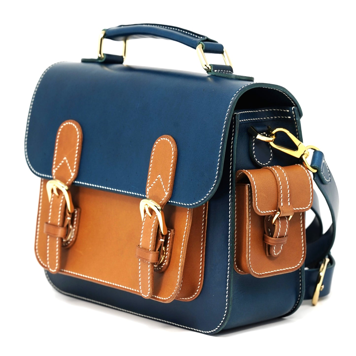 Messenger Bag - Italian Buttero Leather (Blue/Brown)