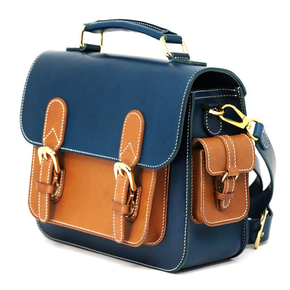 Messenger Bag - Italian Buttero Leather (Blue/Brown)
