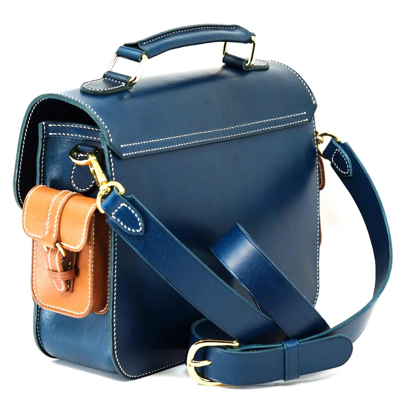 Messenger Bag - Italian Buttero Leather (Blue/Brown)