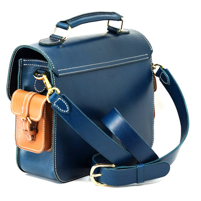 Messenger Bag - Italian Buttero Leather (Blue/Brown)