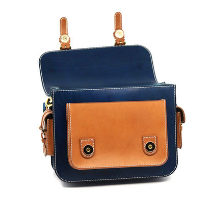 Messenger Bag - Italian Buttero Leather (Blue/Brown)