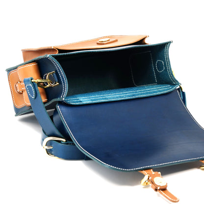 Messenger Bag - Italian Buttero Leather (Blue/Brown)
