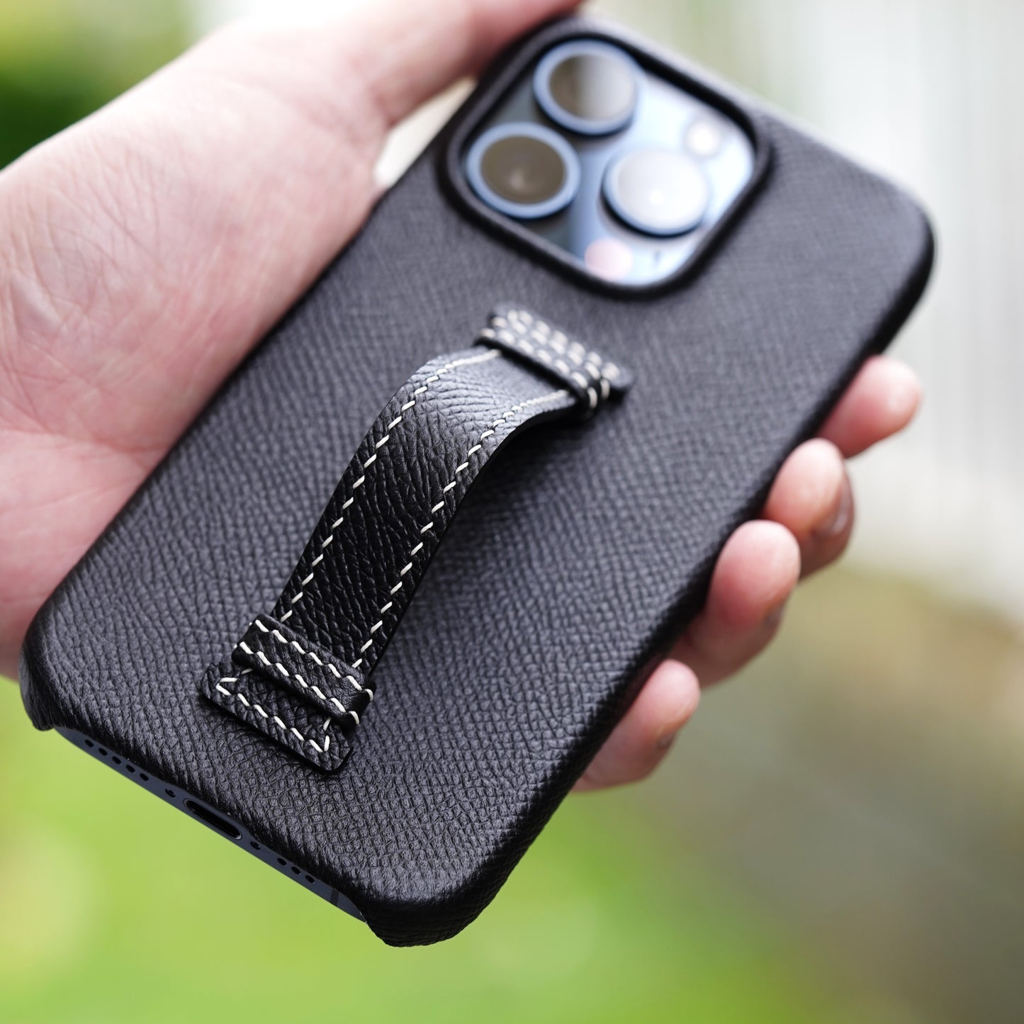 Iphone case with grip - Epsom Leather - Black