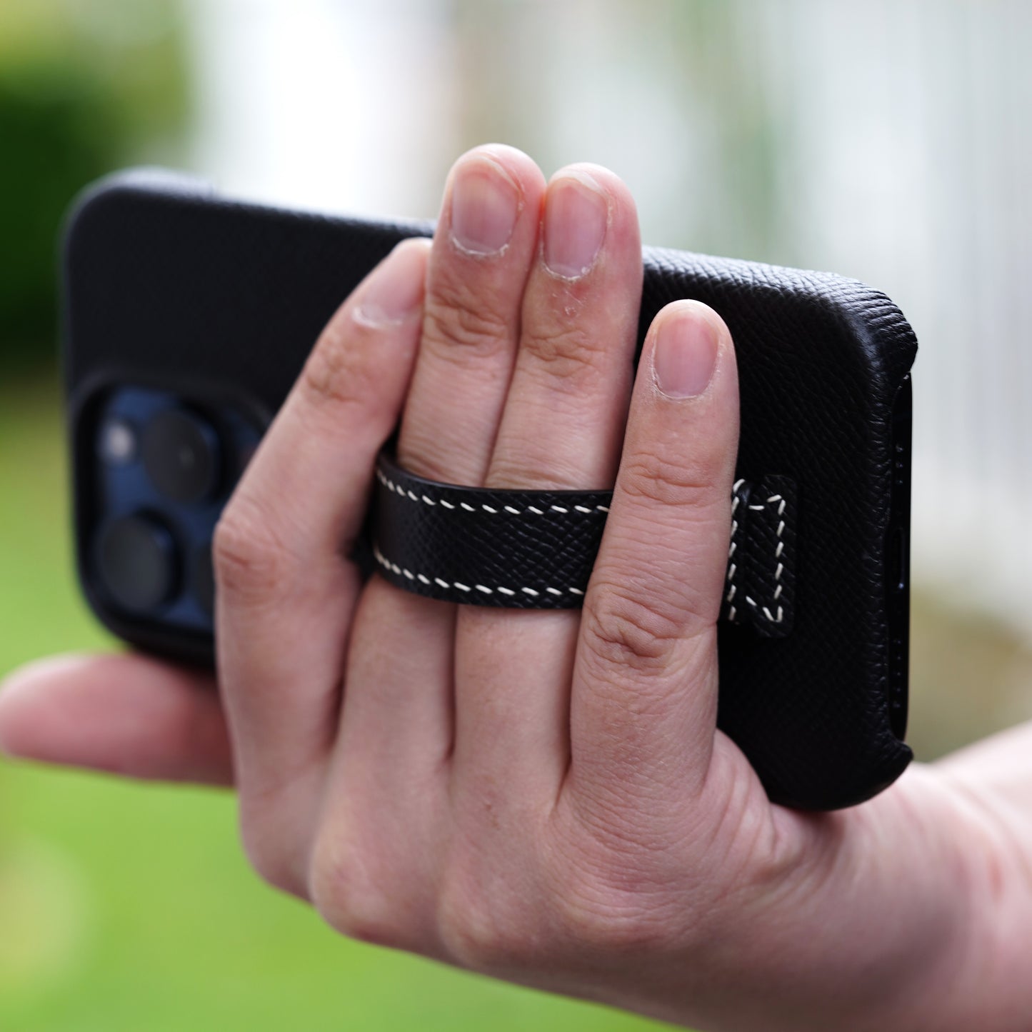 Iphone case with grip - Epsom Leather - Black