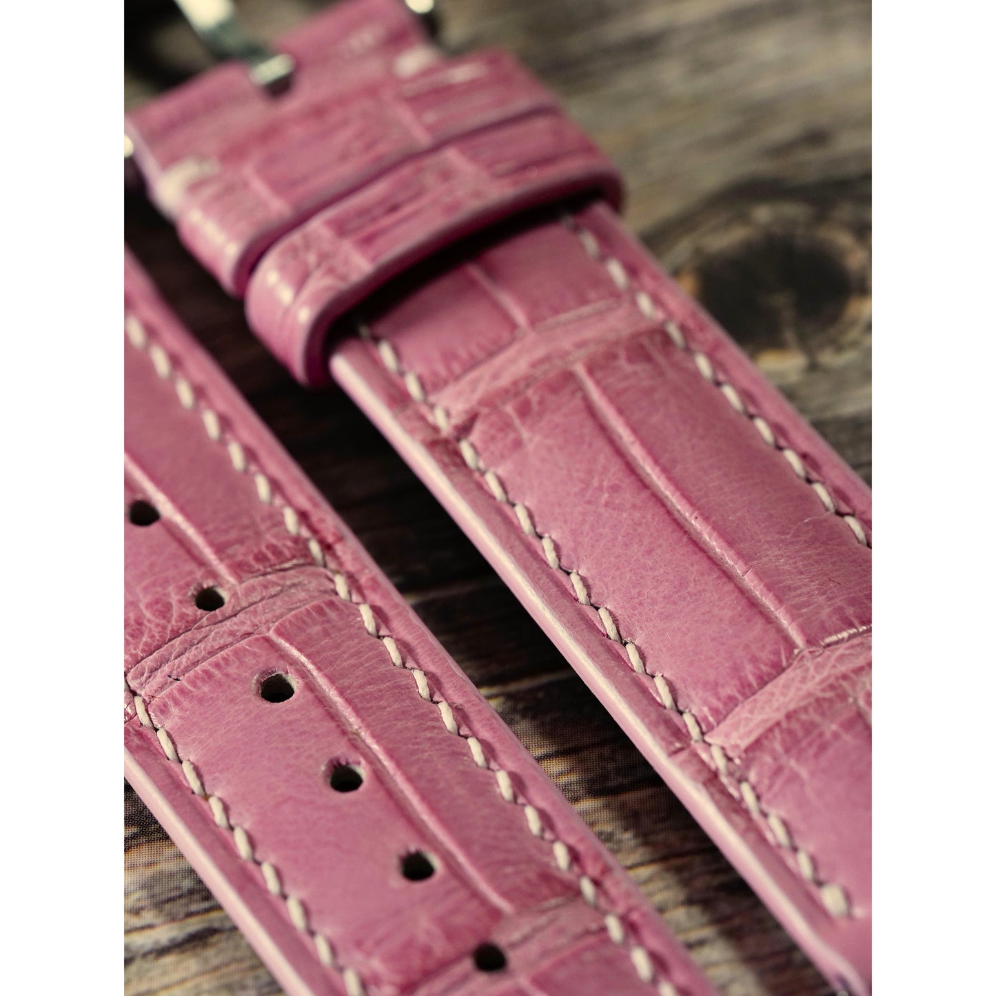 Crocodile Leather Watch Strap - Salmon Pink