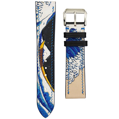 The Great Wave Hand-Carved & Hand-Painted Leather Watch Strap