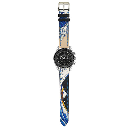 The Great Wave Hand-Carved & Hand-Painted Leather Watch Strap