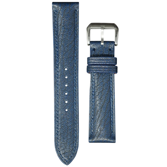 Azur Alran Patnat goat leather watch strap with silver buckle, flat lay.