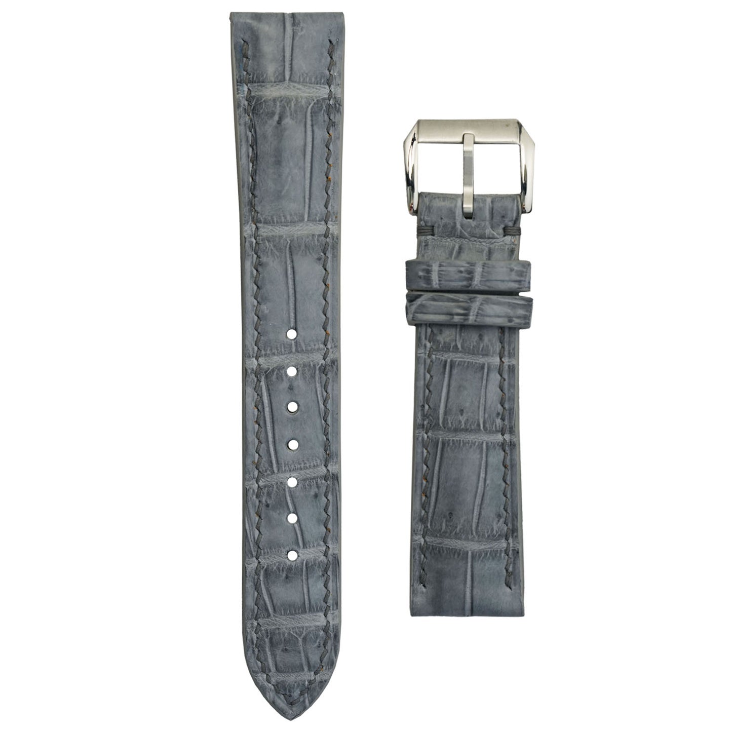 Cool gray crocodile leather watch strap, handmade to order by VGreen.