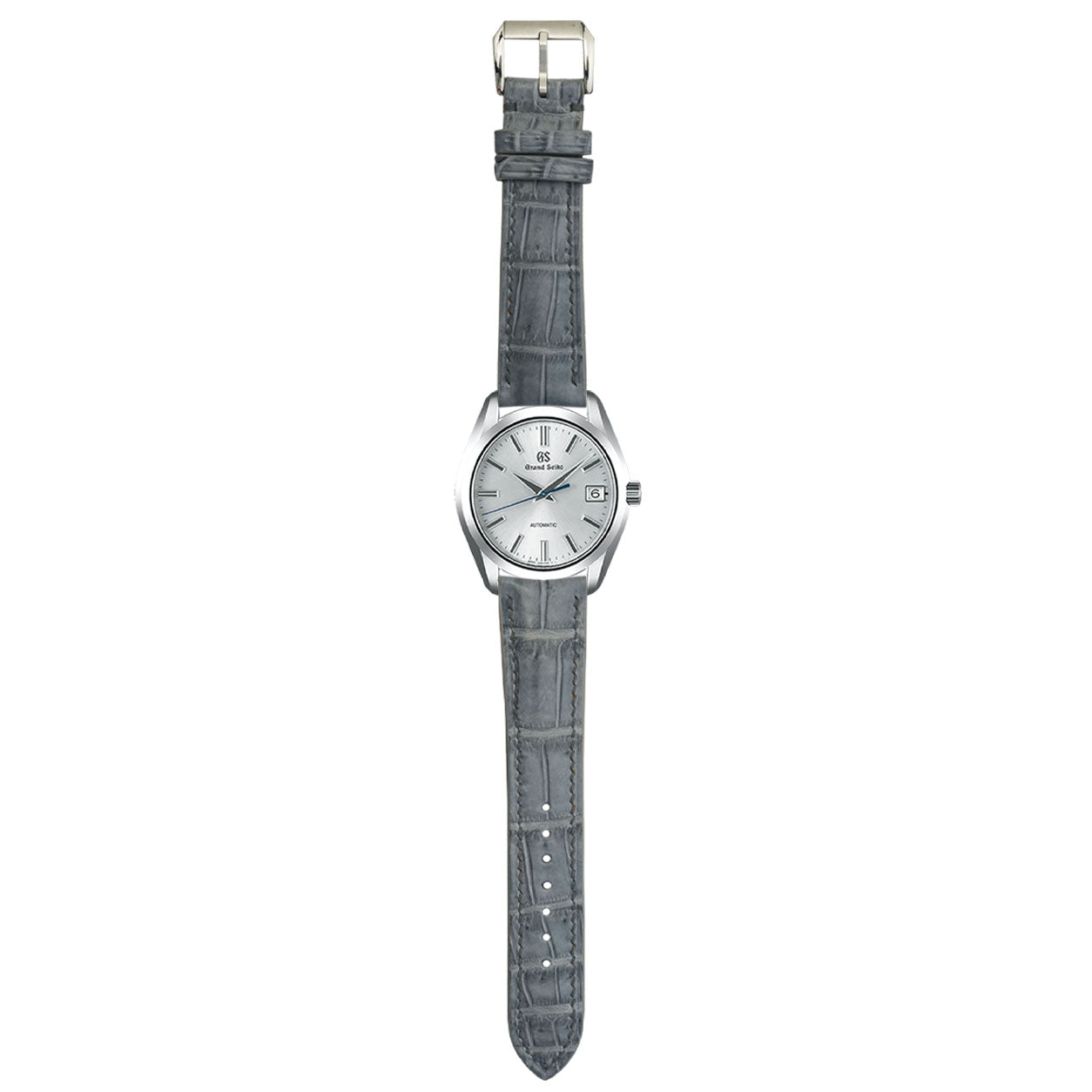 Handmade gray crocodile watch strap in genuine full-grain crocodile leather.