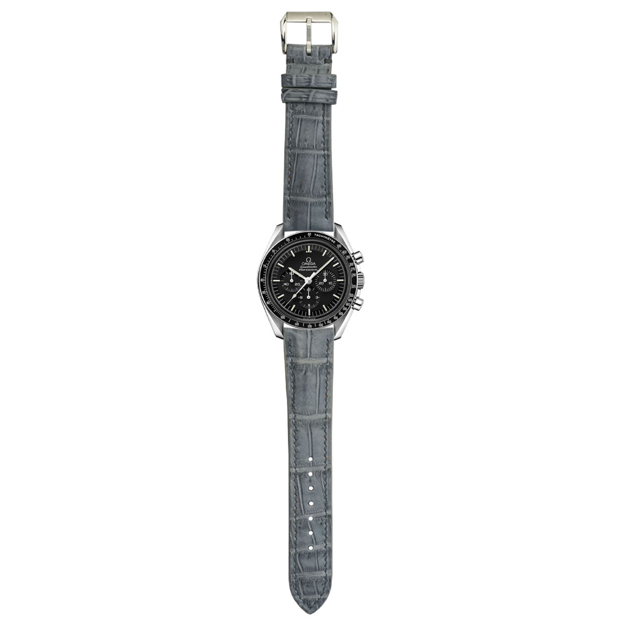 Custom gray crocodile leather watch band, made in any lug width from 8mm to 32mm.