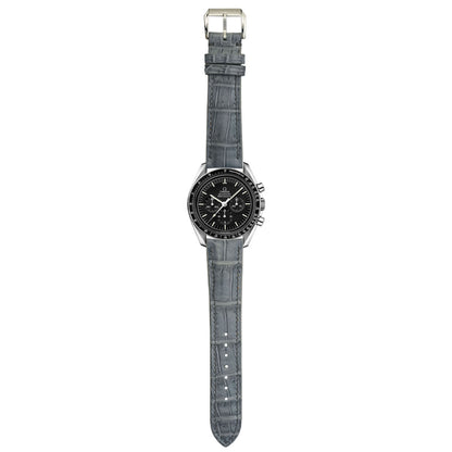 Custom gray crocodile leather watch band, made in any lug width from 8mm to 32mm.