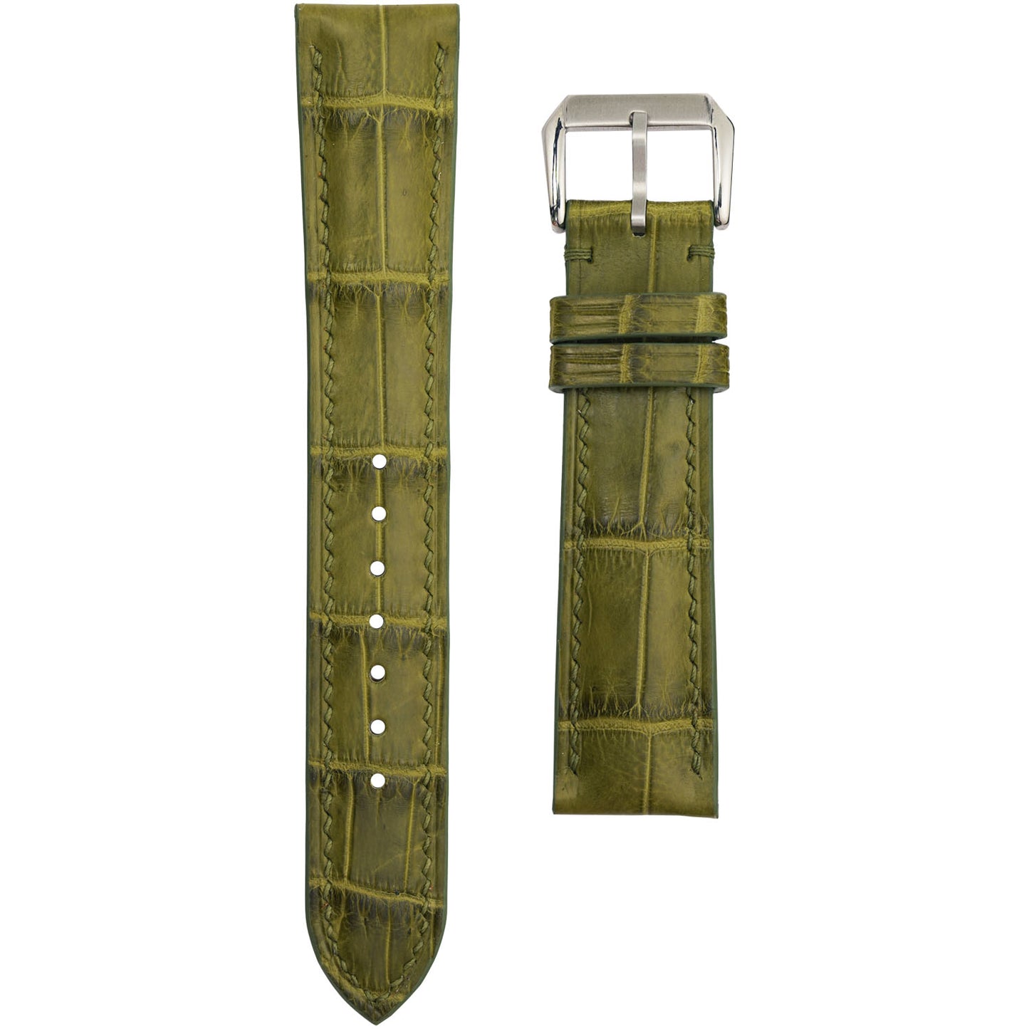 Olive green crocodile leather watch strap, handmade to order by VGreen.