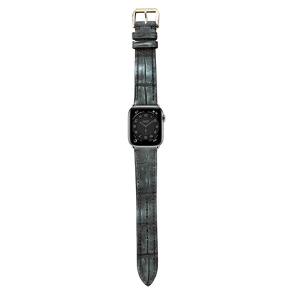 Nubuck Crocodile Leather Watch Strap - Black