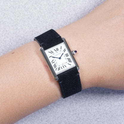 Cartier Tank Must with a black suede leather strap by VGreen